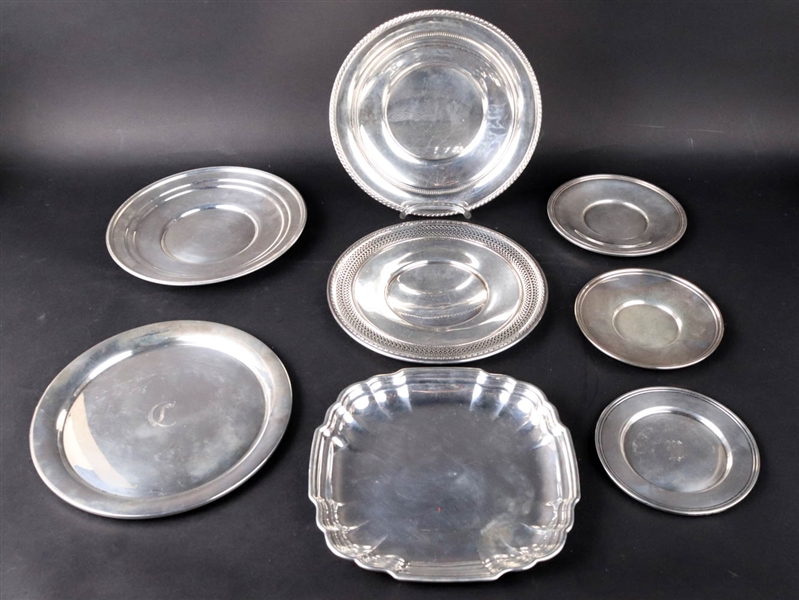 Eight Sterling Silver Assorted Vintage Plates