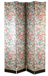 Large Four Panel Floral Print Fabric Floor Screen