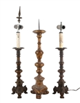 Pair of Patinated Metal Pricket Stick Form Lamps
