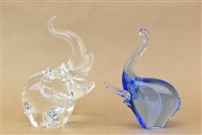 Two Art Glass Elephant Sculptures