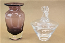 Steuben Deer Form Covered Dish & Art Glass Vase