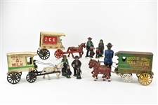 Group Assembled Cast Iron Toys Horse & Wagons
