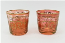 Pair of Venetian Pink Glass Gilt Trim Tumblers