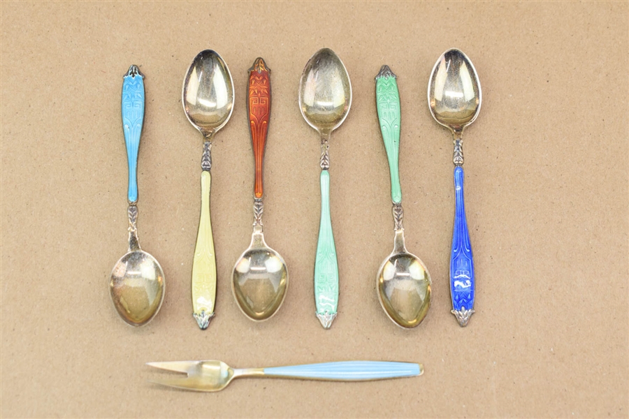H. Clifford Davis Sterling Silver Enameled Spoons