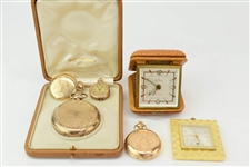 Group of Assorted Pocket Watches & Travel Clocks