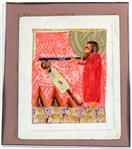 Israeli Watercolor, Moses Smiting an Egyptian