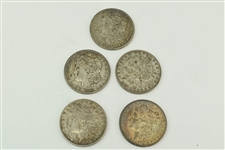 Five Assorted Morgan Silver Dollars