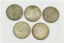 Group of 5 Assorted Morgan Silver Dollars
