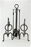Hand Wrought and Hammered Fireplace Set