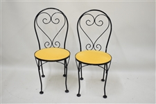 Pair of Black Painted Heart Shape Patio Chairs