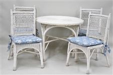 White Wicker Patio Table and 4 Chairs