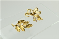 18K Yellow Gold Leaf Form Pin