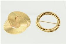 Two 14K Yellow Gold Circle Brooches