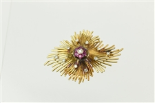 18K Yellow Gold Red & Colorless Spinel Brooch