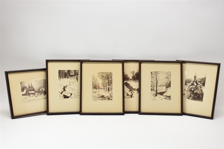 Group Framed Photo & Sketch Prints Winter Scenes