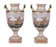 Capodimonte Style Painted Porcelain Handled Urns