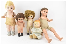 Five Assorted Antique Toy Dolls
