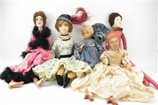Five Assorted Antique Dolls