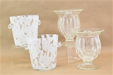 Two Pairs Art Glass Vases and Ice Buckets