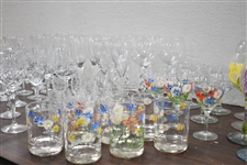 Large Assorted Glassware Stemware & Shot Glasses 