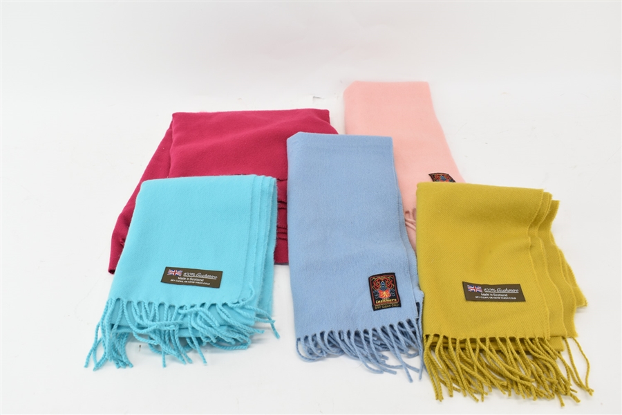 Group of Five 100% Cashmere Scarves with Fringe
