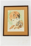 Hyacinthe Kuller Boy with Puppy Hand Colored Lith