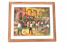 Oil on Canvas Street Market Scene Signed HOFF 68