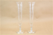 Pair of Etched Glass Bud Vases