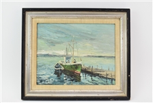 Oil on Board of Dockside Fishing Boat