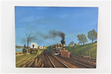 J. L. Chapman Oil on Wood Board of Steam Train