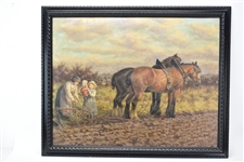 Dixon Clark Oil on Canvas of Plow Horses 
