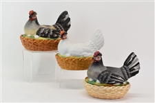 Group of 3 Colorful Large Covered Hens
