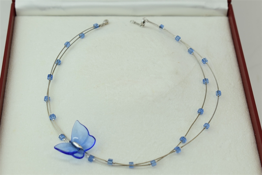 Baccarat Blue Crystal Butterfly Sterling Necklace