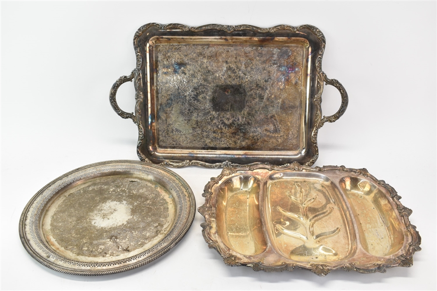 Three Assorted Silver Plated Serving Trays