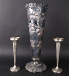 Tall Grape Decorated Silver Plated Trumpet Vase 
