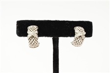 Lagos-Style Sterling Silver & Diamond Earrings