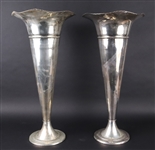 Pair of Large Silver Plated Trumpet Vases