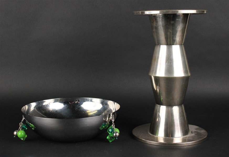 A. Alessi Silver Metal Bowl with Faux Jewels