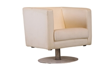 Modern White-Leather Swivel Club Chair
