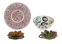 Pair of Rorstrand Majolica Leaf-Form Plates