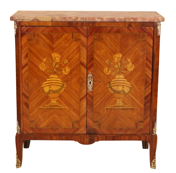 Louis XVI Marquetry Inlaid Marble Top Cabinet