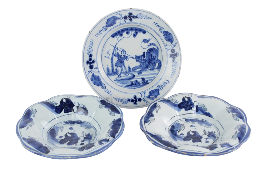 Three Tin Glazed Earthenware Plates