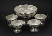 English Sterling Silver and Glass Dessert Set