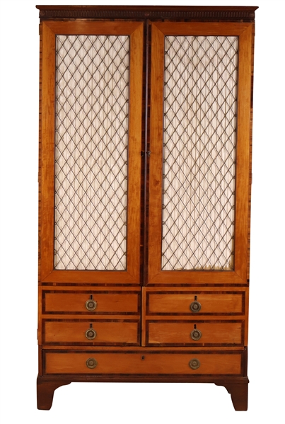 Regency Carved Mahogany and Satinwood Cabinet
