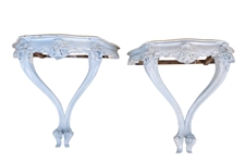 Pair of Rococo Style Blue-Painted Console Tables
