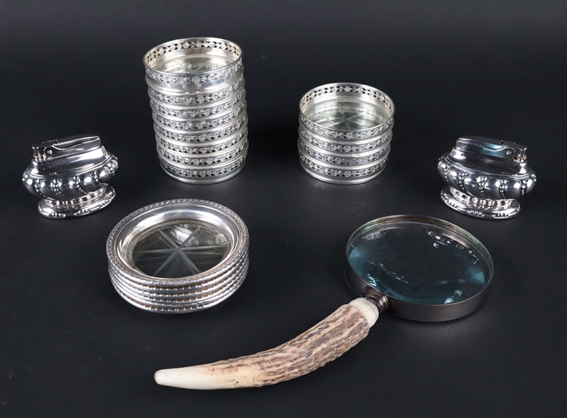 Collection of Sterling Silver and Glass Coasters