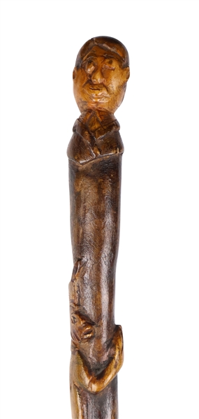 Whimsical Carved Cane with Mans Head Pommel