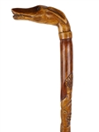 Folk Carved Friendship Cane with Greyhounds Head