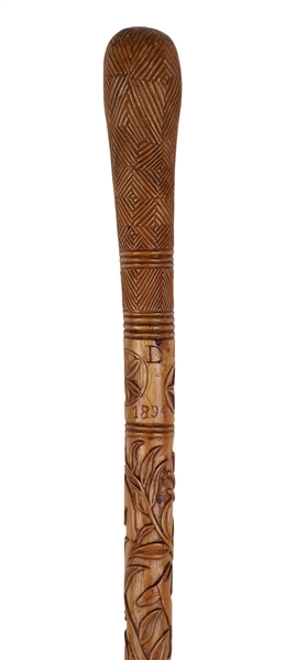 Folk Art Cane with Delicately Carved Imagery