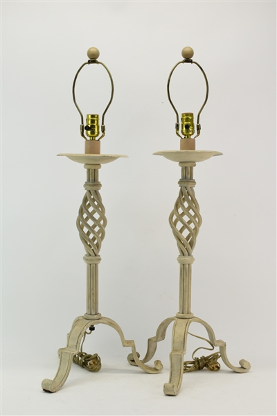 Pair of Iron White Painted Table Lamps